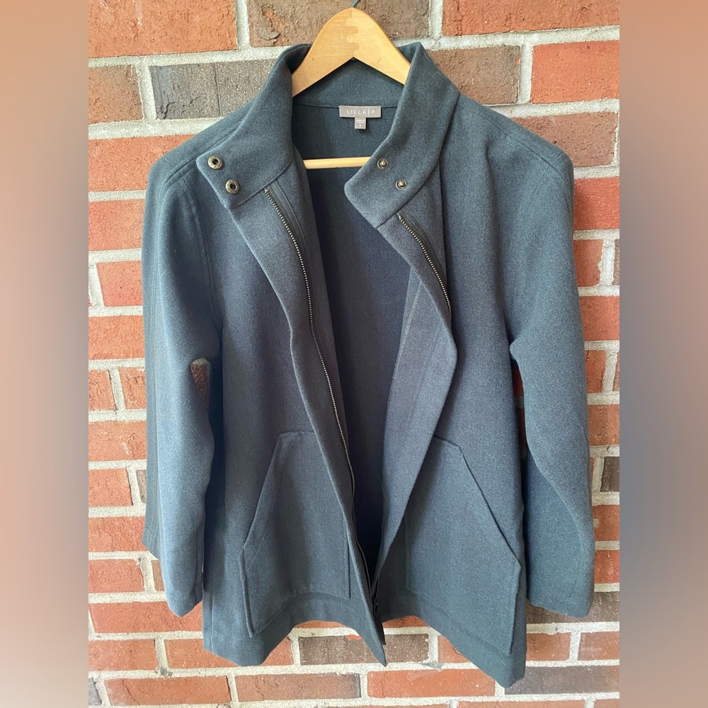 Lilla P Gray Green Coat with Patch Pockets and Hidden Zipper